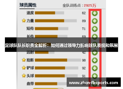 足球队队长职责全解析：如何通过领导力影响球队表现和氛围
